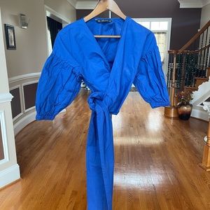 ZARA Wrap Blue Blouse Top Size XS